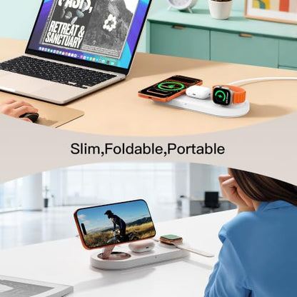 Foldable 3 in 1 Wireless Charging Station for Apple Magsafe Charger Stand