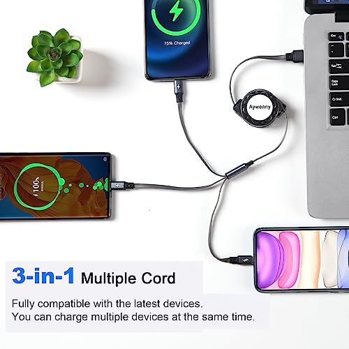 USB C Splitter Multi Charging Cable,3 in 1 Fast Charging Cord,3.3Ft 3 Pack - color: Grey
