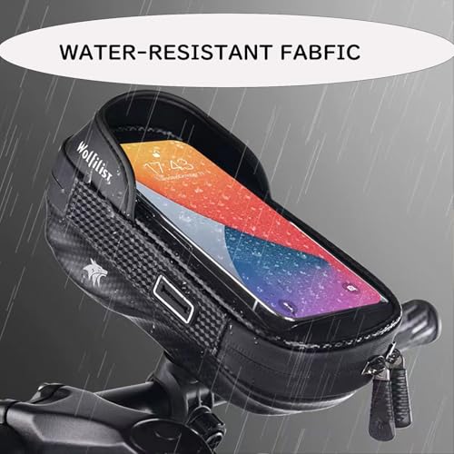 WOLFILIST Waterproof Bike Phone Mount - Touch Screen Holder for 7'' Phones, 360° Rotation & Shockproof Handlebar Bag - Ideal for Cycling, Motorcycle, Electric Bike Accessories (BLACK)