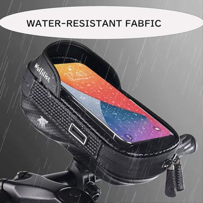 WOLFILIST Waterproof Bike Phone Mount - Touch Screen Holder for 7'' Phones, 360° Rotation & Shockproof Handlebar Bag - Ideal for Cycling, Motorcycle, Electric Bike Accessories (BLACK)