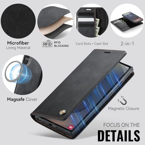 for Samsung Galaxy S26 Ultra 2in1 Detachable Wallet Case, Black | Compatible with Magsafe, Magnetic, RFID Blocking Card Holder, Shockproof, Kickstand, Wireless Charging, PU Leather Flip Cover - color: (Detachable 2 in 1)-Black, size: Galaxy S26 Ultra