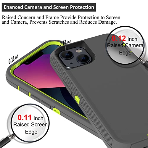 Compatible with iPhone 13 6.1 inch Case,with Screen Protectors,Heavy Duty Rugged Shockproof Full Body Protection Kickstand Case with Belt Clip Holster for iPhone 13 Phone (Dark Grey+Green) - color: Dark Grey+Green