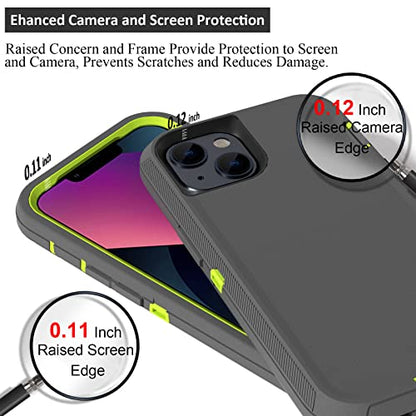 Compatible with iPhone 13 6.1 inch Case,with Screen Protectors,Heavy Duty Rugged Shockproof Full Body Protection Kickstand Case with Belt Clip Holster for iPhone 13 Phone (Dark Grey+Green) - color: Dark Grey+Green