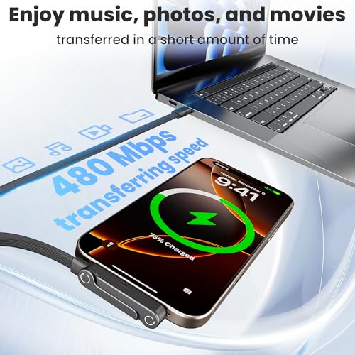 2 Pack USB C to Lightning Cable with Built-in Metal Phone Stand, PD 30W Invisible Holder Charger Cable, 90 Degree Braided Flat Lightning Charging Cable, Foldable Data Cable Standing for iPhone 14-5
