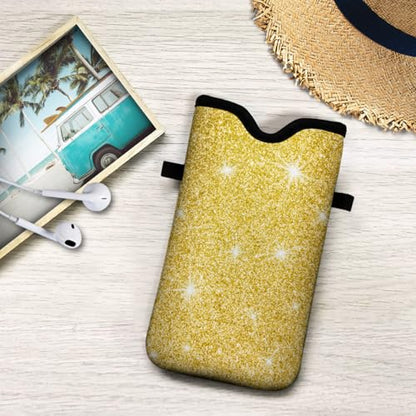 Neoprene Cell Phone Pouch 7.5 X 4.3 in Cloth Mobile Protection Case Bag with Crossbody Strap Neck Lanyard Cell Phone Case Gold Glitter Pattern - color: Gold Glitter Pattern