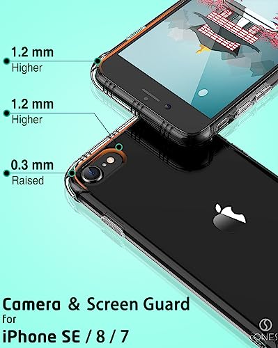 ONES for iPhone SE3 SE2 SE 8 7 Case Clear, Slim Soft TPU Silicone Cover, Military Drop Protective Thin Phone Bumper Case with Shockproof Airbags, Yellowing Resistant, Transparent - color: HD High Transparency, size: iPhone SE / 8 / 7