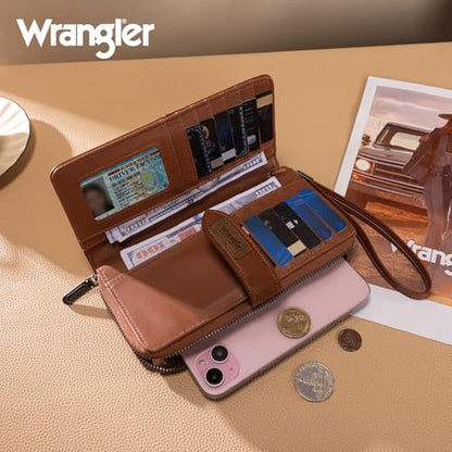 X Wrangler Women's Wallets Bifold Wristlet Wallets for Women Large Capacity Credit Card Wallet with ID Window - color: Leopard Brown