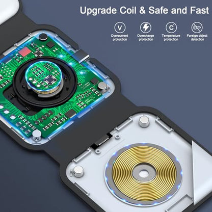 3 in 1 Wireless Charging Station for Apple,Foldable Magnetic Travel Charger - color: moon white