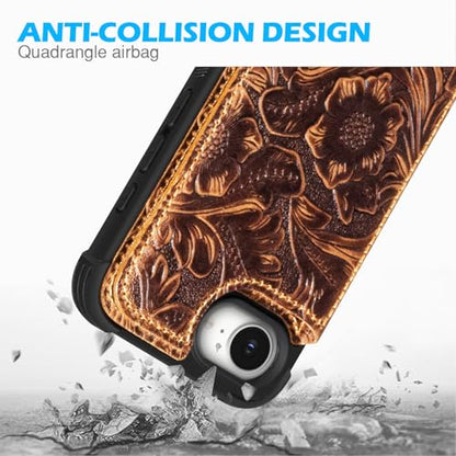 Wallet Real Leather Case Compatible with iPhone 16e/17e 6.1" Brown | Genuine Leather,Shockproof, Anti-Fall Case,Flip Cover,with Card Slot,Double Magnetic Buckle,Kickstand,RFID Blocking Brown - color: Brown, size: 6.1"-16e