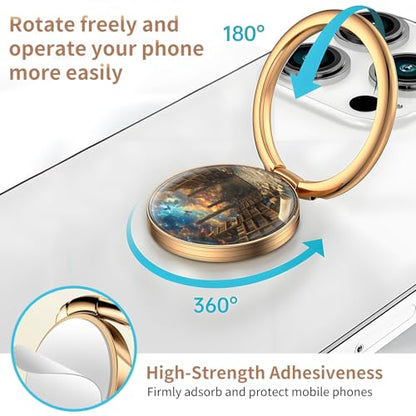 Cell Phone Ring Holder, Cute Metal Phone Grip Stand Finger Ring Kickstand, Flexible 360°Rotation Phone Tablet Case Accessories Compatible with Most Phones Bookshelf Bird Sky - color: Bookshelf Bird Sky