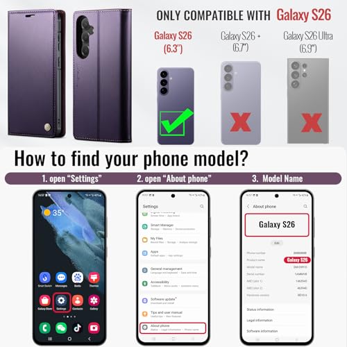 for Samsung Galaxy S26 5G 2in1 Detachable Wallet Case, Purple | Compatible with Magsafe, Magnetic, RFID Blocking Card Holder, Shockproof, Kickstand, Wireless Charging, PU Leather Flip Cover - color: (Detachable 2 in 1)-Purple, size: Galaxy S26