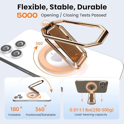 4in1 Phone Grip Stand for MagSafe,Loop Strap,Dual-Fold,360°Rotate,Rose Gold - color: Rose Gold