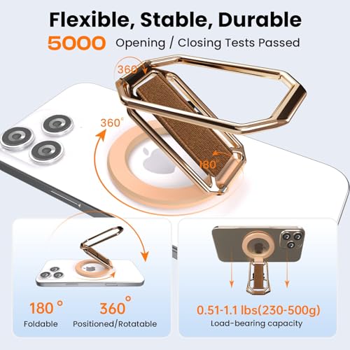 4in1 Phone Grip Stand for MagSafe,Loop Strap,Dual-Fold,360°Rotate,Rose Gold - color: Rose Gold