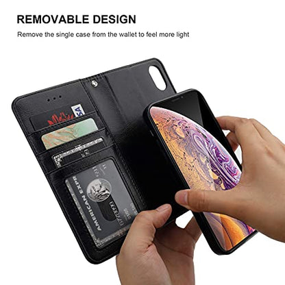 Bocasal Detachable Wallet Case Card Holder for iPhone Xs Max, Black - color: Black