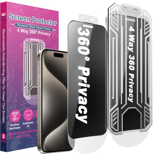 [2 Pack 4 Way Privacy Screen Protector for iPhone 15 Pro Max, Anti-Spy Tempered Glass, 9H Hardness Shatterproof, 3D Curved Edges, Case-Friendly, Bubble-Free Easy Installation - size: for 15 Pro Max