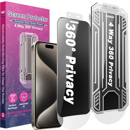 [2 Pack 4 Way Privacy Screen Protector for iPhone 15 Pro Max, Anti-Spy Tempered Glass, 9H Hardness Shatterproof, 3D Curved Edges, Case-Friendly, Bubble-Free Easy Installation - size: for 15 Pro Max