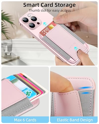 HiWe for MagSafe Wallet, 7 Cards Holder for Phone Case, RFID Blocking - color: Pink Wallet - Grey Band