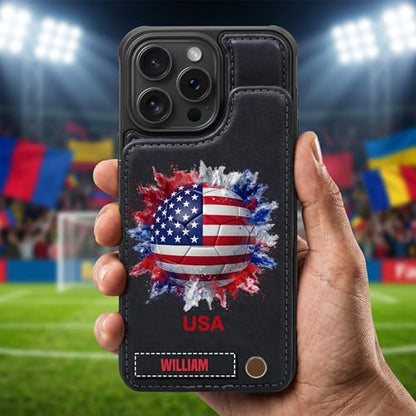 Personalized Soccer Water Phone Case - Country Flags Gift For Soccer Lovers Boys Girls Custom Name Protective Cover Sport Fanatic Team Player Tournament Coach Birthday Present Durable Smartphone Shell