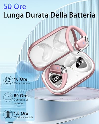 Wireless Earbuds, Bluetooth 5.4 Headphones Sport, 50H Deep Bass Sound Over Ear Buds with 4 ENC Noise Cancelling Mic, Dual LED Display, IP7 Waterproof Earphones with Earhook for Workout/Running/Gym - color: Pinkish-white
