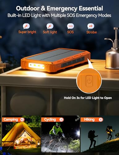 Solar Charger Portable Power Bank 20000mah External Battery Pack for iphone - color: Orange