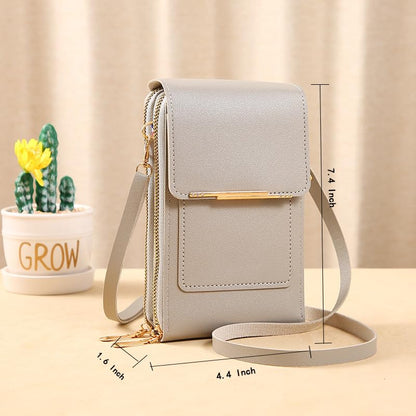 Anti-Theft Leather Bag,Small Crossbody Cell Phone Purse Wallet for Women,RFID Block Phone Purse Crossbody with Shoulder Strap - color: Grey