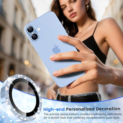 imluckies Glitter Camera Lens Protector for iPhone 17 6.3", [AR+AF] HD Clear Tempered Glass Lens Cover, 9H Scratch Resistant Individual Metal Shiny Ring, Case Friendly & Easy Install, Bling Blue - color: Bling Blue