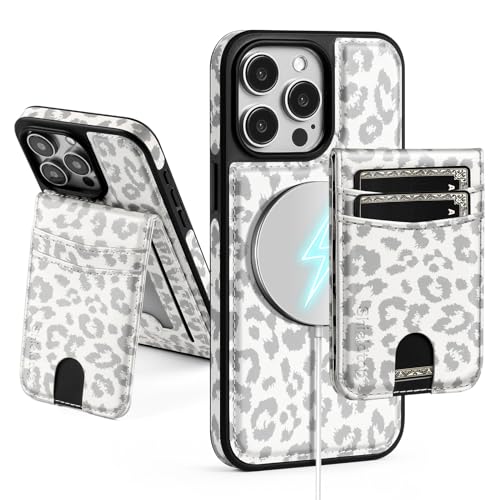 SkyEagle Compatible with MagSafe iPhone 15 Pro Max Wallet Case,Leopard-White - color: Leopard-White, size: iPhone 15 Pro Max - 6.7"
