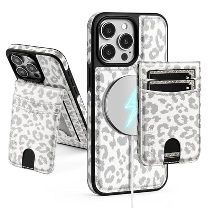 SkyEagle Compatible with MagSafe iPhone 12/12Pro Wallet Case,Leopard-White - color: Leopard-White, size: iPhone 12/Pro - 6.1"