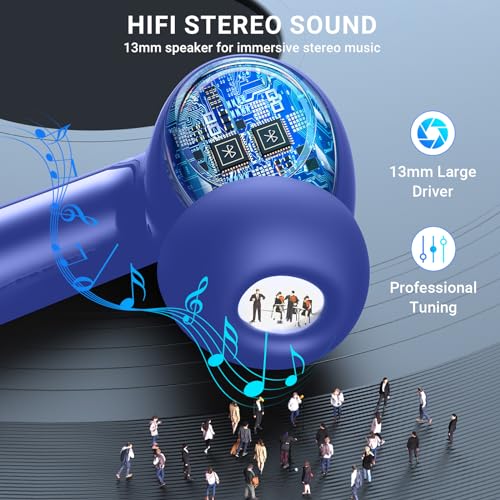 Wireless Earbuds, 2024 Wireless Headphones HiFi Stereo Earphones with 4 ENC Noise Canceling Mic, 42Hs Playtime In Ear Earbud, Bluetooth 5.3 Sport Earphones with LED Power Display for Android iOS Blue - color: Blue
