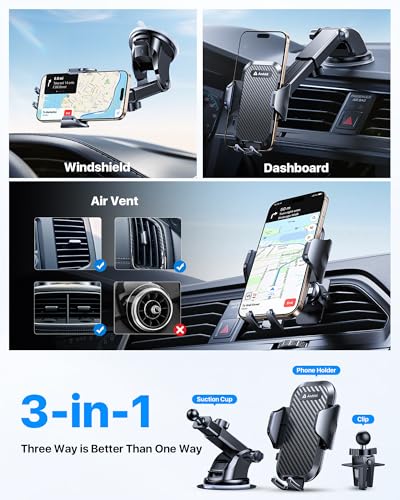 andobil Car Phone Holder, True Military-Grade 95+LBS Strongest Suction Cell Phone Mount for Car Dashboard Windshield Vent Easy Clamp Truck Cradle Stand for iPhone 18 Pro Max 17 16 15 14 13 Android - color: Black