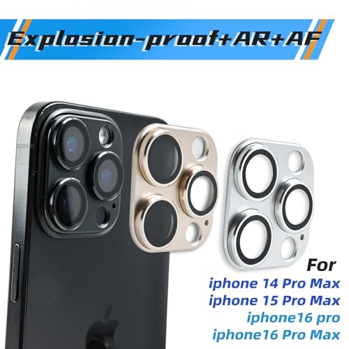 Camera Lens Protector Cover for iPhone 16 15 14 Pro Max/Pro (9H Anti-Glare Tempered Glass, 0.2mm Shatterproof Metal Ring) - Military-Grade Case Friendly, Bubble-Free Install, slivery