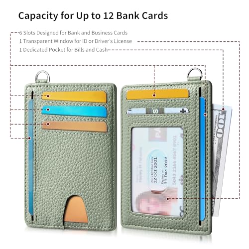 Mayski Slim Wallet, Credit Card Holder for Women, Minimalist Front Pocket RFID Blocking Card Cases, Small Wallet Women Men(Litchi Green) - color: Litchi Green