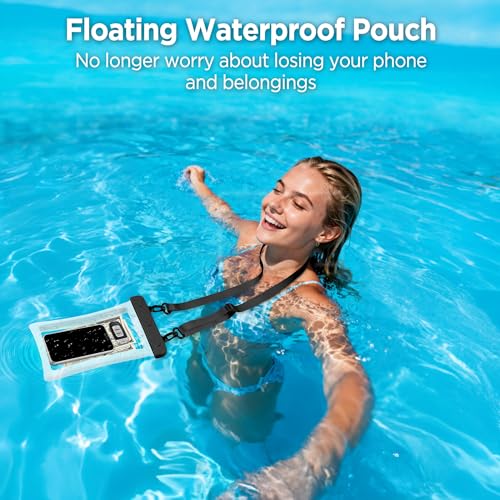 CACOE Floatable Waterproof Phone Pouch 2 Pack Up to 10.0", Clear+Clear | Floatable, IPX8 Waterproof Phone Case,Adjustable Lanyard,Dry Bags for Beach/Cruise/Travel/Camping/Kayak/Vacation Essentials - color: Clear+Clear, size: Up to 10.0"-Floatable