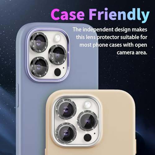 Camera Lens Protector for iPhone 15 Pro/15 Pro Max, Glitter Black - color: Glitter Black