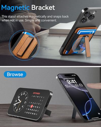Phone Card Holder Wallet with Stand, Hold 6 Card for iPhone Andriod - color: LiBrown