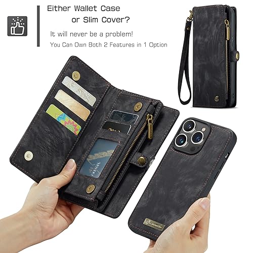 Compatible with iPhone 15 Pro Max Wallet Case with Magsafe,Black | Magnetic Detachable Case,Card Holder,Zipper Pocket,Strap Wristlet, Soft Leather Drop-Proof Phone Case for iPhone 15 Pro Max - color: Black, size: iPhone 15 Pro Max 6.7"