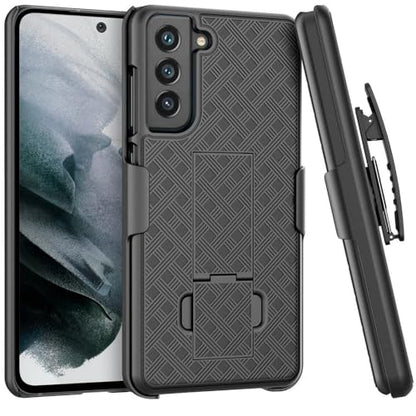 Designed for Samsung Galaxy S21 Case with Belt Clip Holster | Rugged Holster & Protective Phone Case Combo with Anti-Slip Texture - Black - style: Galaxy S21