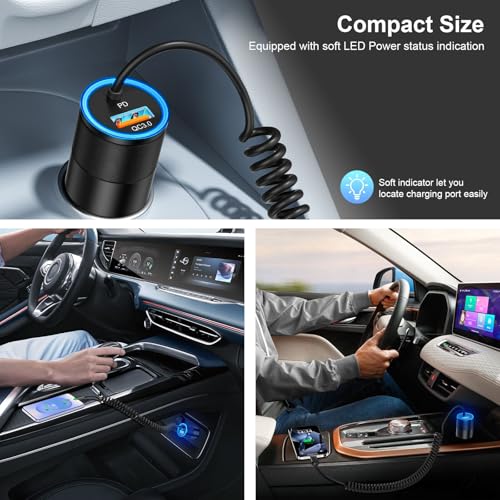 Car Charger USB C,38W Fast Car Adapter Bulit in 3.5FT USB C Coiled Cable - size: 1-Pack