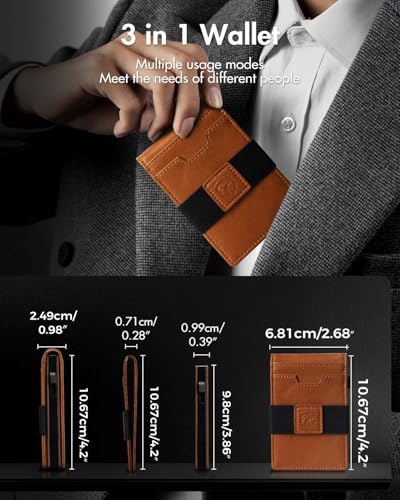 iwantit 3 in 1 Magsafe Wallet Men: Bifold Wallet + Magnetic Wallet for iPhone - Detachable Cash Strap, Smart Pop Up Card Holder, ID Window, Premium Leather (Orange-red) - color: Orange-red