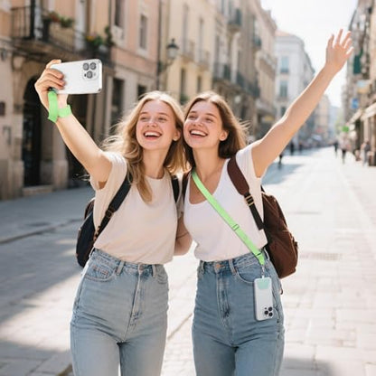 takyu Phone Lanyard, 2 Pack Adjustable Anti-Drop Neck/Wrist Strap with 2 Pcs Tether Patches, Secure Hands-Free Compatible for iPhone Samsung Perfect for Nurses, Teachers, Travel, Hiking Black+Qgreen - color: Black + Qgreen