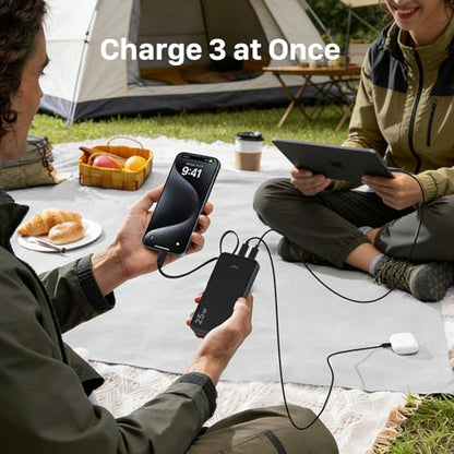 JUOVI 25W Portable Charger 10000mah Power Bank Built-in USB-C Cable - color: Black