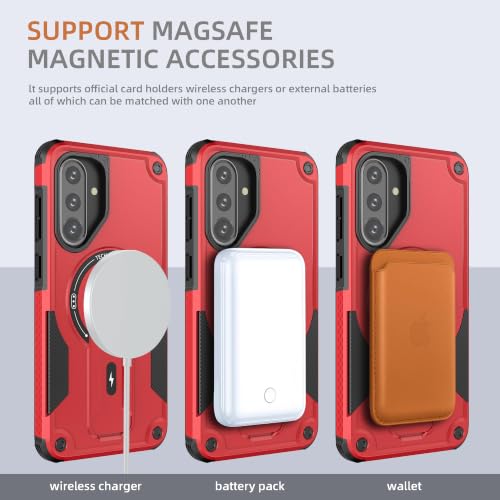 for Galaxy A37/A36-5G Case Military-Grade Dropproof Phone/Invisible Kickstand with MagSafe/HD Screen Protector, Protective Magnetic Phone Cover for Samsung Galaxy A37 4G/5G&A36 5G (Red) - color: Red