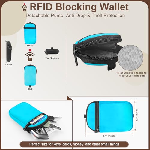 YFWE Clip and Go Strap for Phone With Wallet Crossbody (Detachable RFID Wallet) - Adjustable Phone Lanyard Crossbody with 360° Rotatable Tether Tabs for All Phones (Blue) - color: 6-blue