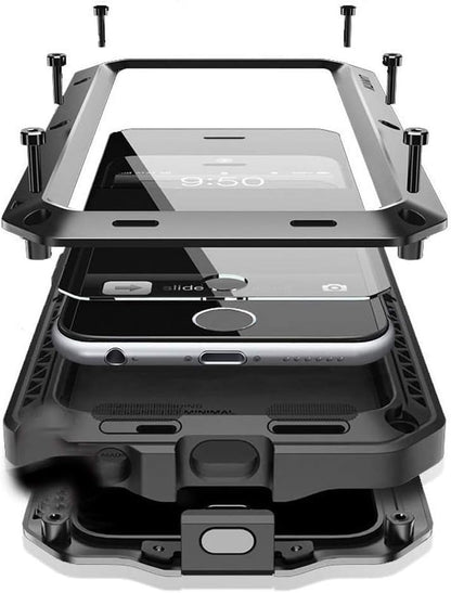 for iPhone 16E Metal Case,Heavy Duty Shockproof Aluminum Alloy Tough Armour Military Grade Phone Case for iPhone 17E,Full Body Protective Cover with Silicone Built-in Screen Protector-Black - color: Black