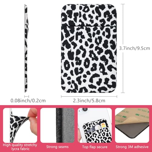 Credit Card Holder Phone Wallet Stick On, 2 Pack Adhesive Cell Phone Sleeve for iPhone/Samsung/Android,Cute Sticky Wallet Phone Case Accessories for Women,White Leopard
