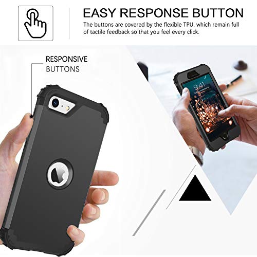 BENTOBEN for iPhone SE 2022 Case and Phone Case iPhone SE 2020, Heavy Duty 3 in 1 Full Body Rugged Shockproof Hybrid Hard PC Soft Rubber Bumper Drop Protective Girls Women Boy Men iPhone Covers, Black - color: Black