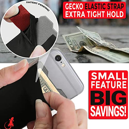 Gecko Travel Tech Double Pocket - Adhesive Card Holder - Cell Phone Pouch - Stick on Spandex Pocket - Carry Credit Cards and Cash (Logo - RED) - color: LOGO - RED
