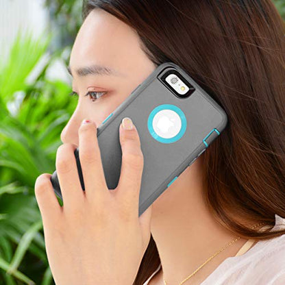 MAXCURY for iPhone 6 Case iPhone 6s Case Heavy Duty Shockproof 3 in 1 Soft Silicone Rubber + Hard PC Bumper Cove with Built-in Plastic Screen Protector - Grey and Light Blue - color: Gray/Lgiht Blue