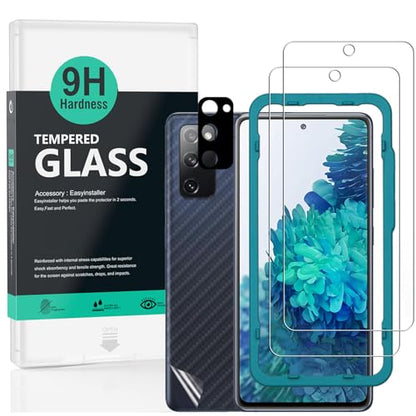 Ibywind Screen Protector For SamSung Galaxy S20 FE 4G/5G[2 Pack],9H Hardness Tempered Glass,With 1Pc Camera Lens Protector,1Pc Back Carbon Fiber Film - size: Galaxy S20 FE 6.5 inches