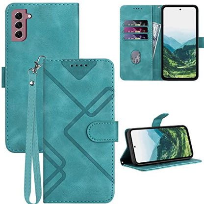 for Samsung S21 Case Wallet Card Holder Strap (Green) | PU Leather Pattern, Card Slots, Cash Pocket, Kickstand, Magnetic Closure, Flip Cover, TPU Inner, Shockproof Protective - color: Green